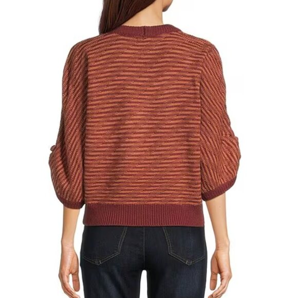 Democracy Sweater Womens PL Mahogany Red Stripe Wool Blend Bias Stitch Pullover - Picture 6 of 8